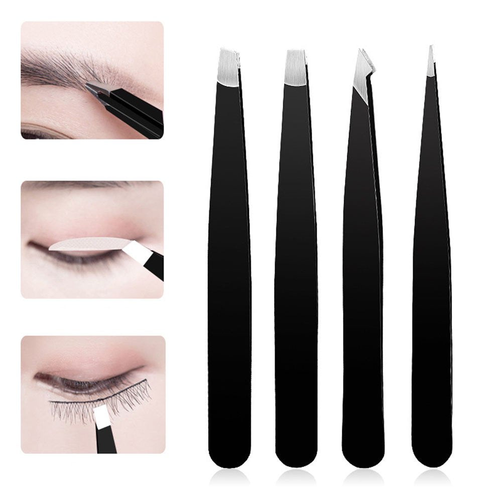 Eyebrow Tweezers Set 4 Piece Professional Stainless Steel Hair Plucker for Women