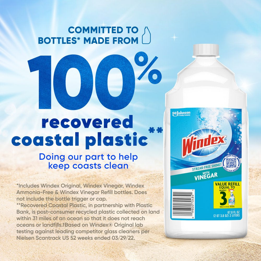 Windex? with Vinegar Glass Cleaner, Refill Bottle, 67.6 Fl Oz