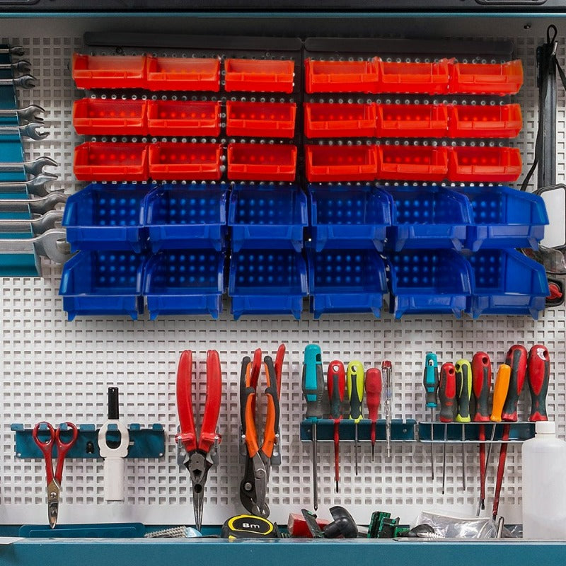 Wall-Mounted 30-Compartment Garage Storage Bins (Red/Blue)