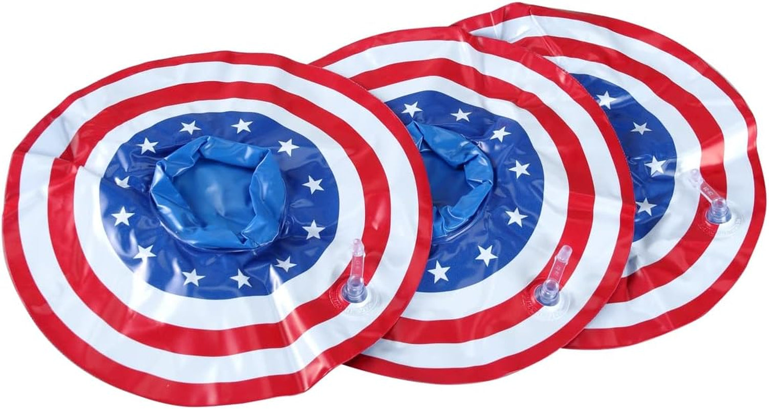 Inflatable Patriotic Pool Drink Holders Drink Floaties,USA American Flag Inflatable Floating Drink Cup Holder,4th of July Party Supplies,3Pcs