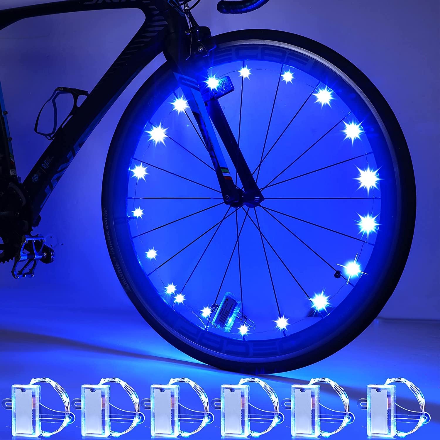 6 Pcs Tire Pack LED Bike Lights for Wheel Bicycle Spoke Lights Bright Blue Waterproof Bike Lights for Night Riding