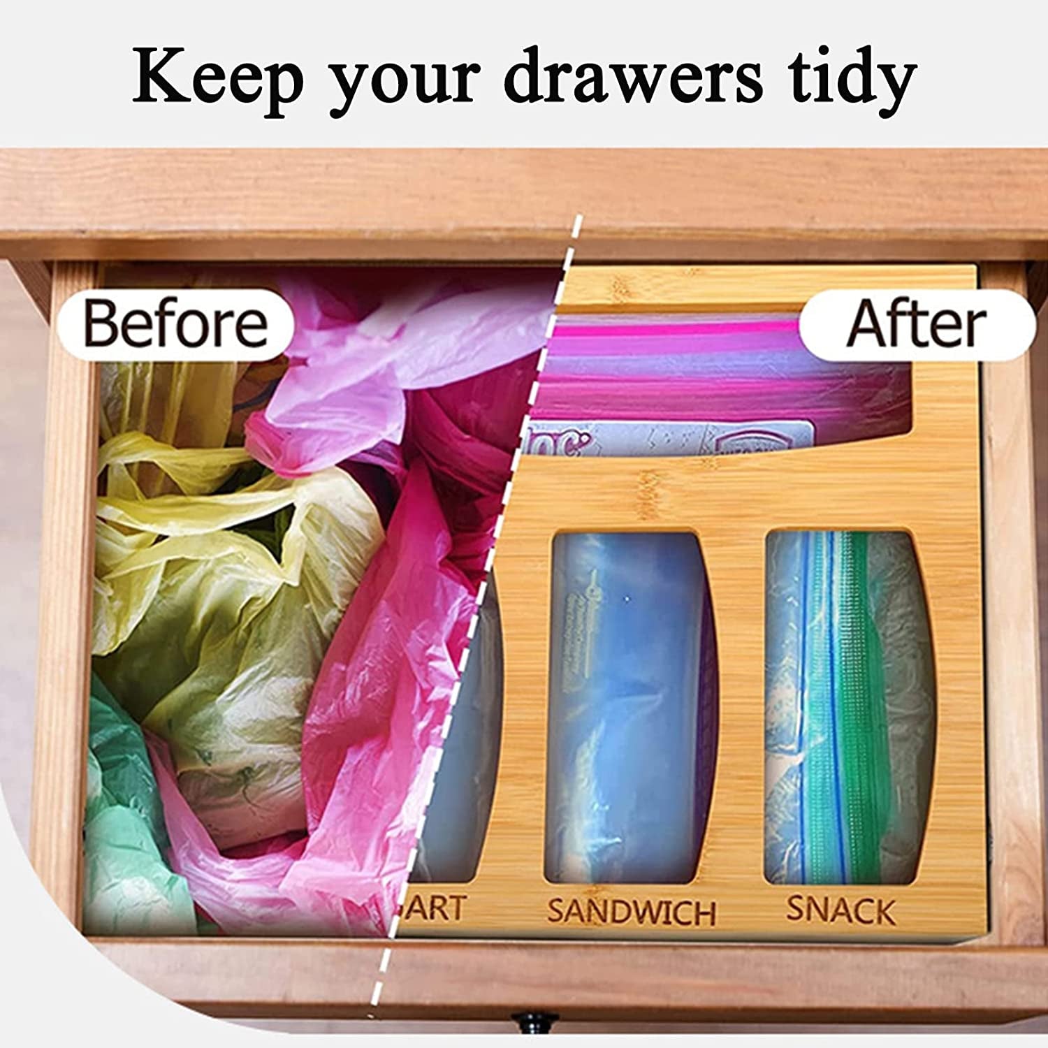 Bamboo Ziplock Bag Storage Organizer