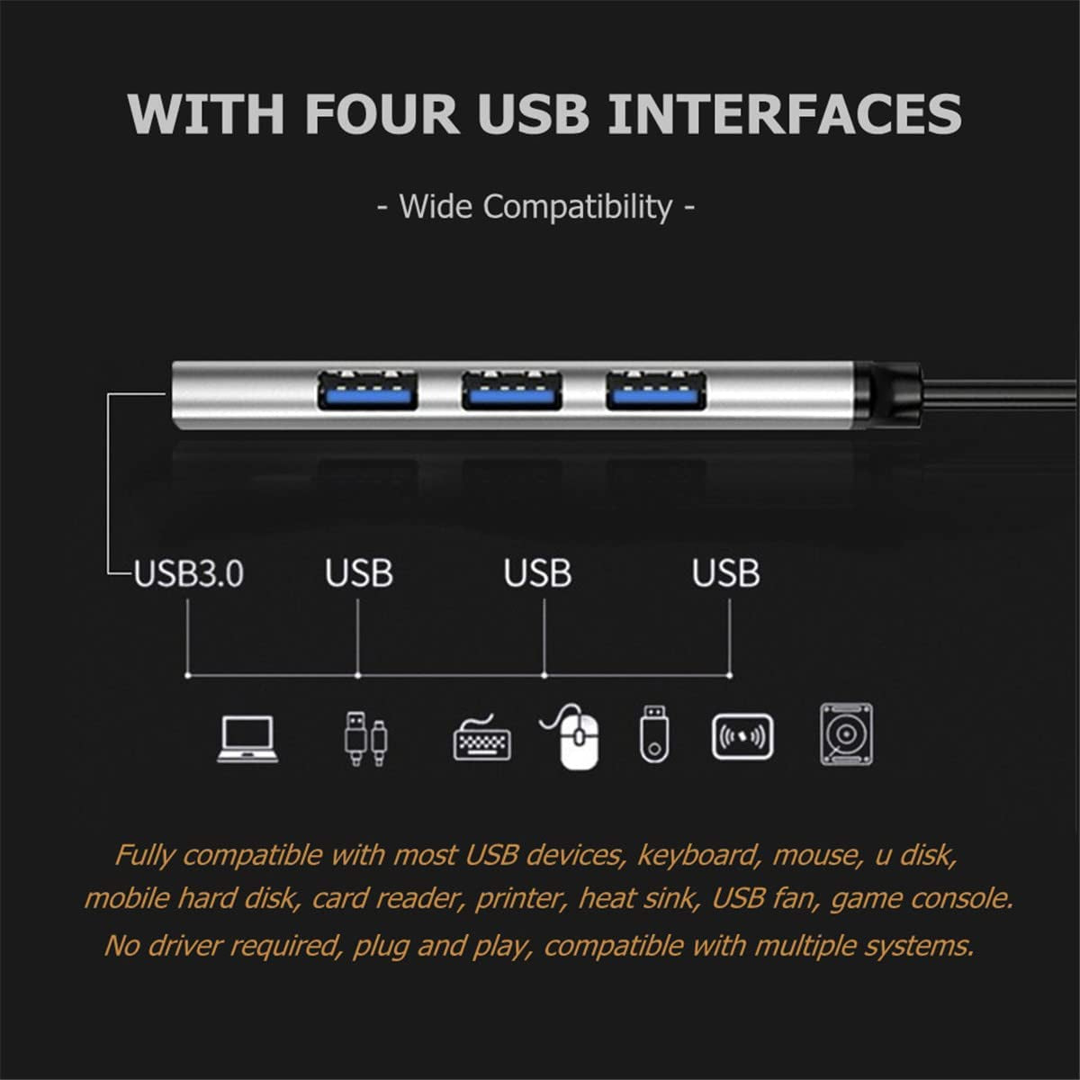 4 Port Multi Splitter Adapte USB HUB 3.0 PC Computer Accessories USB HUB for Laptop Computer (White)