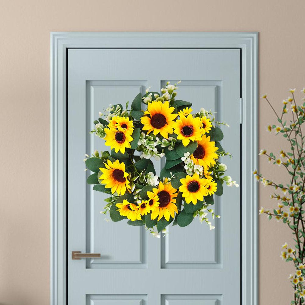 Artificial Sunflowers Wreath Fall Wreaths for Front Decor 15 Inch Decorative Sunflowers Garland