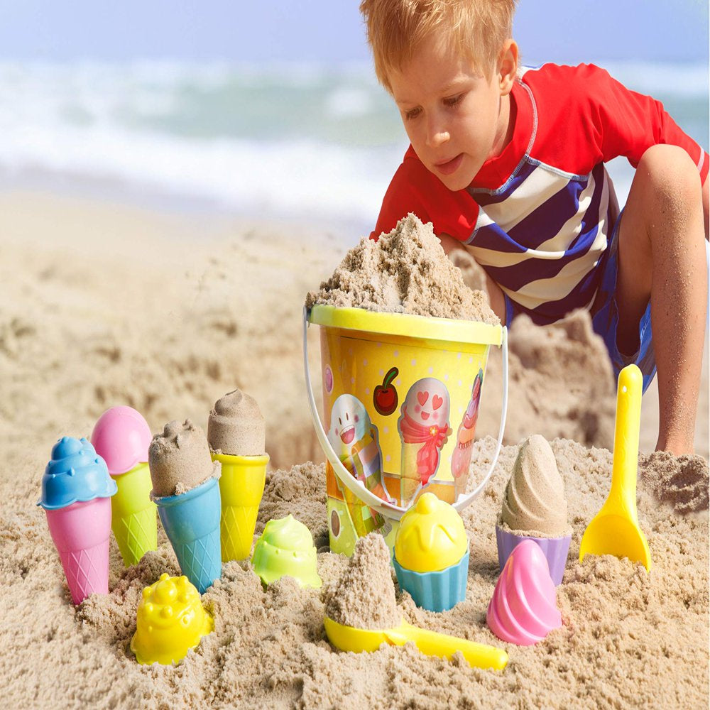 Top Race | Plastic Beach Toys for Sand, 16 Pcs. Ice Cream Mold Set for Kids 1.5-10 with Large 9