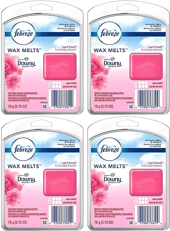 Febreze Odor-Fighting Wax Melts Refill, Downy April Fresh Scent, 6 Count, Pack of 4