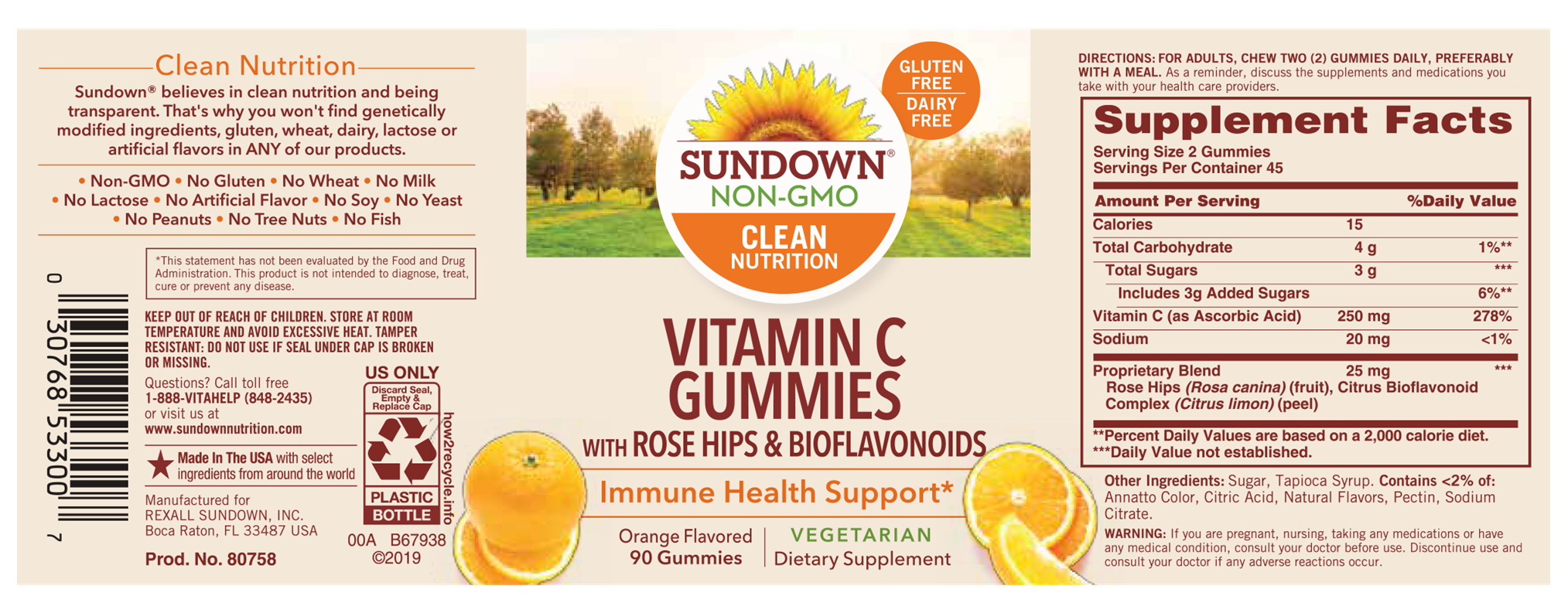 Sundown Vitamin C Gummies, 250mg, 90 Count