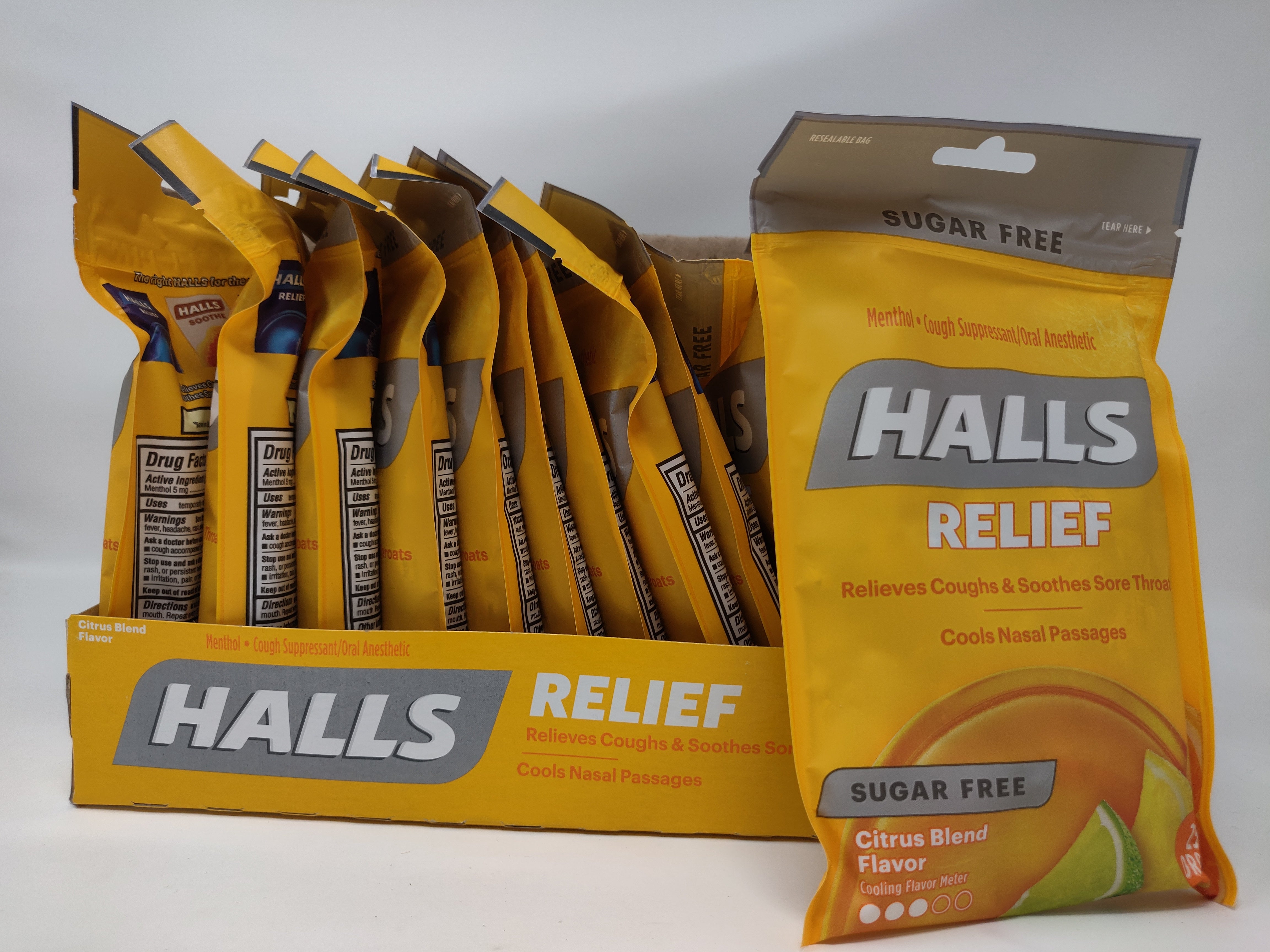 Halls Sugar Free Citrus Blend Menthol Cough Drops - Value Pack 12 bags x 25 Drops ABC#10044674*