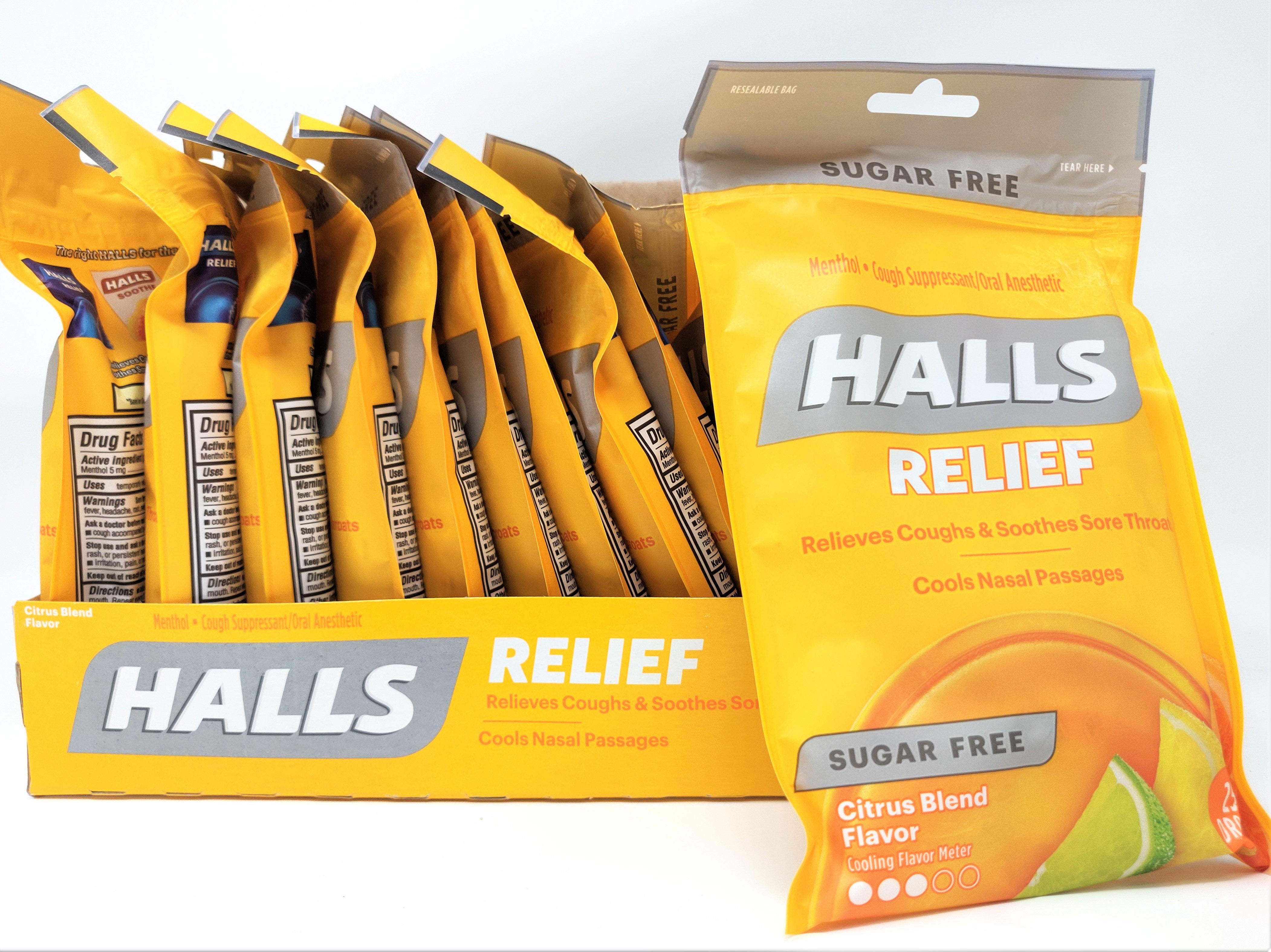 Halls Sugar Free Citrus Blend Menthol Cough Drops - Value Pack 12 bags x 25 Drops ABC#10044674*