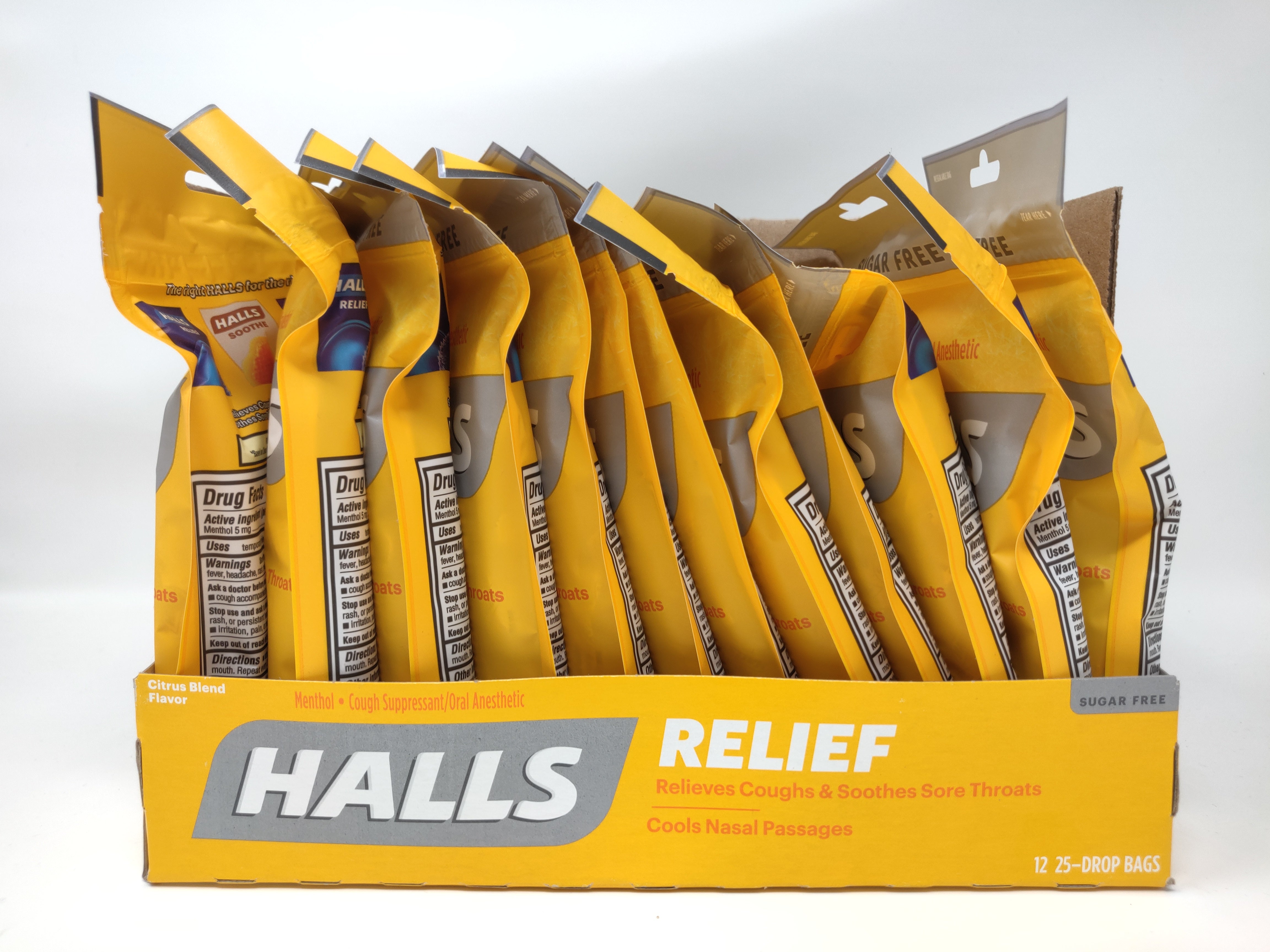 Halls Sugar Free Citrus Blend Menthol Cough Drops - Value Pack 12 bags x 25 Drops ABC#10044674*