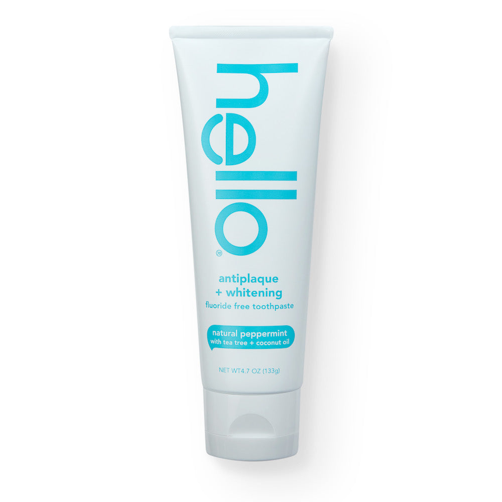 Hello Antiplaque + Whitening Fluoride Free Toothpaste, Natural Peppermint w Tea Tree & Coconut Oil, 4.7 oz