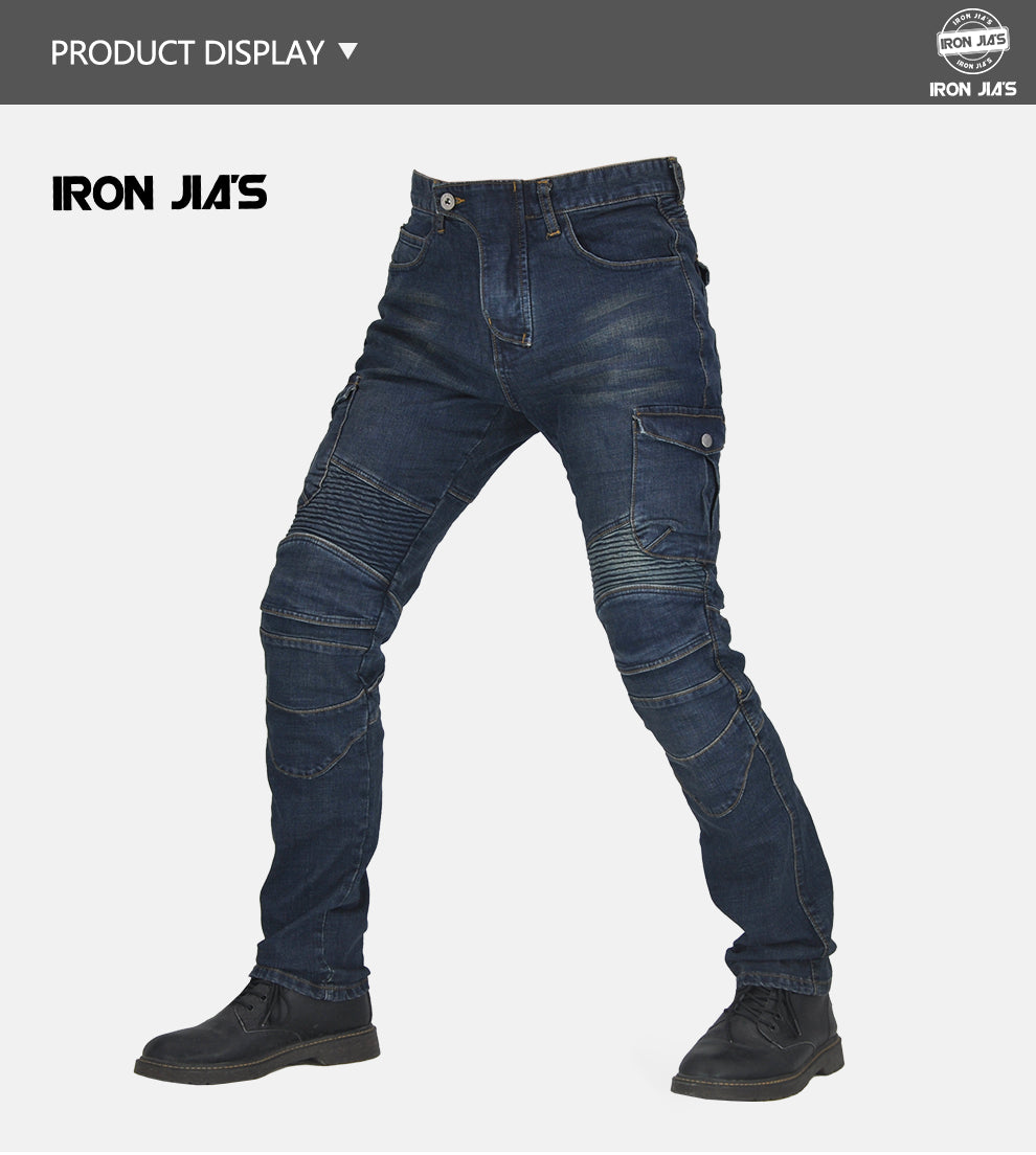 Iron Jia's Men Motorcycle Pantaloni Moto Motocross Moto Guida con span + Ginocchiere Geaming protettivo Gear Jeans Pantaloni