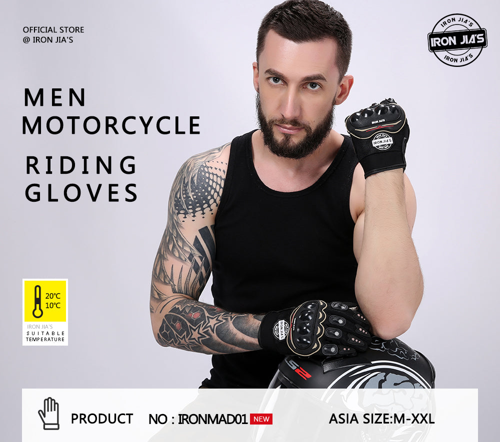 Iron Jia's Motorcycle Gloves Hombres Verano Transpirable Full Finger Motocross Guantes Protección Equipo Motorbike Moto Montando Guantes