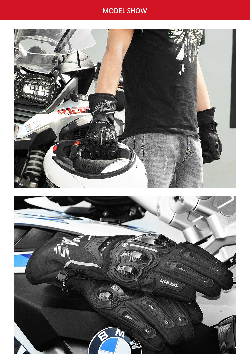 Gants de moto de fer jia d'hiver eau imperméable coupe-vent écran motrice moto motocross moto moto gants d'équitation