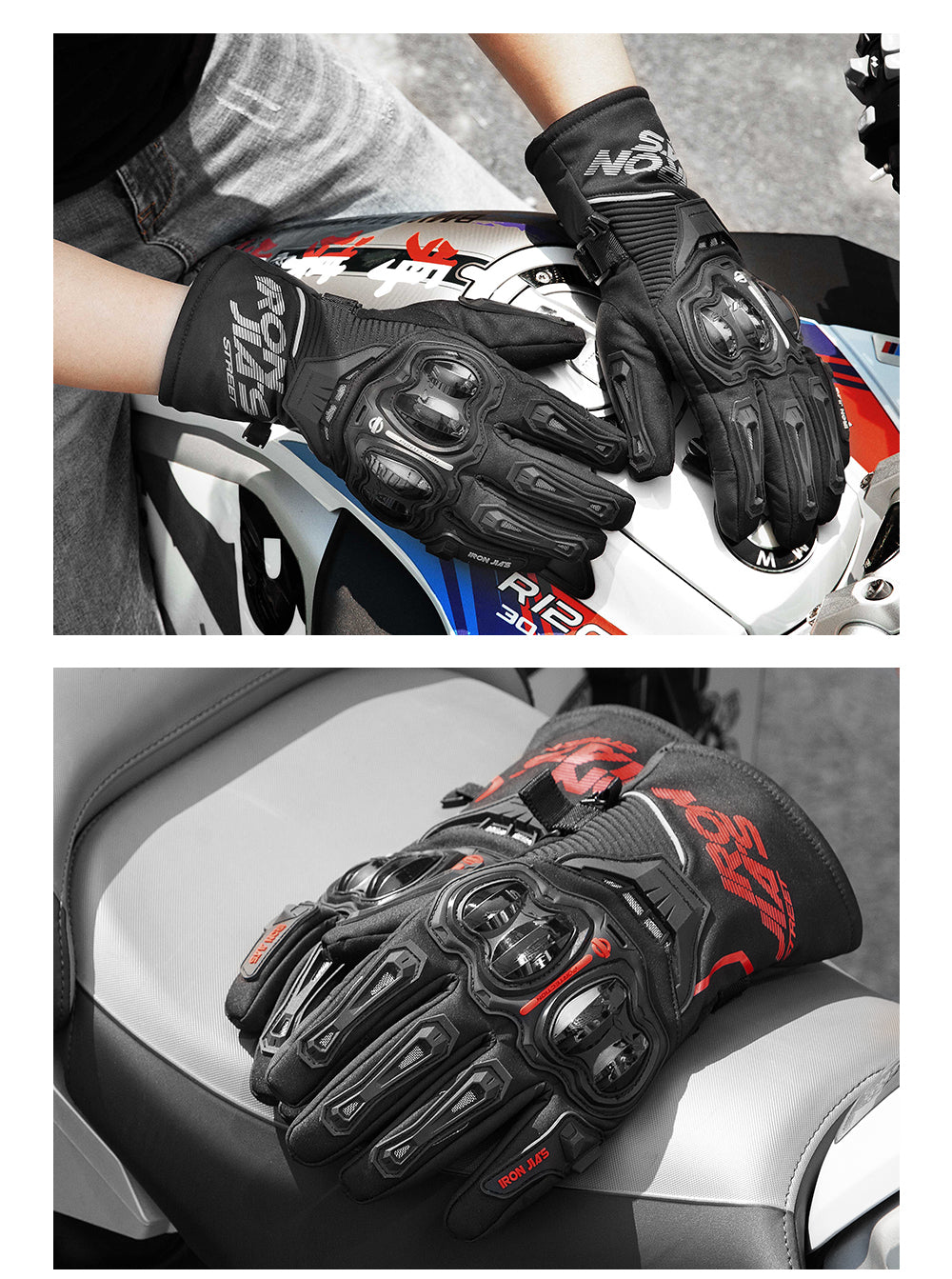 Gants de moto de fer jia d'hiver eau imperméable coupe-vent écran motrice moto motocross moto moto gants d'équitation