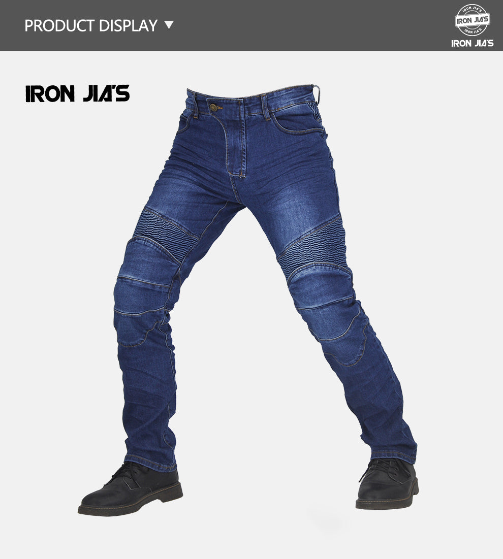 IRON JIA ' S Uomini Moto Pantaloni Con Span + Ginocchio Pads protezione Motocross Motorbike Protection Gear Moto Jeans Pantaloni