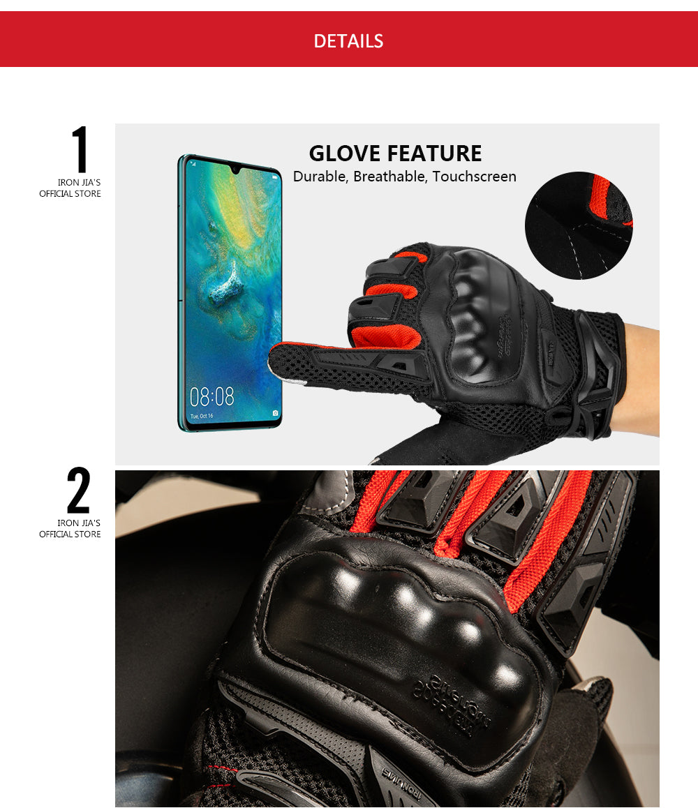 Eisen JIAs Sommer Motorradhandschuhe Männer Touchscreen Atmungsaktiv Motobike Reiten Moto Schutzkleid Motorrad Motocross Handschuhe