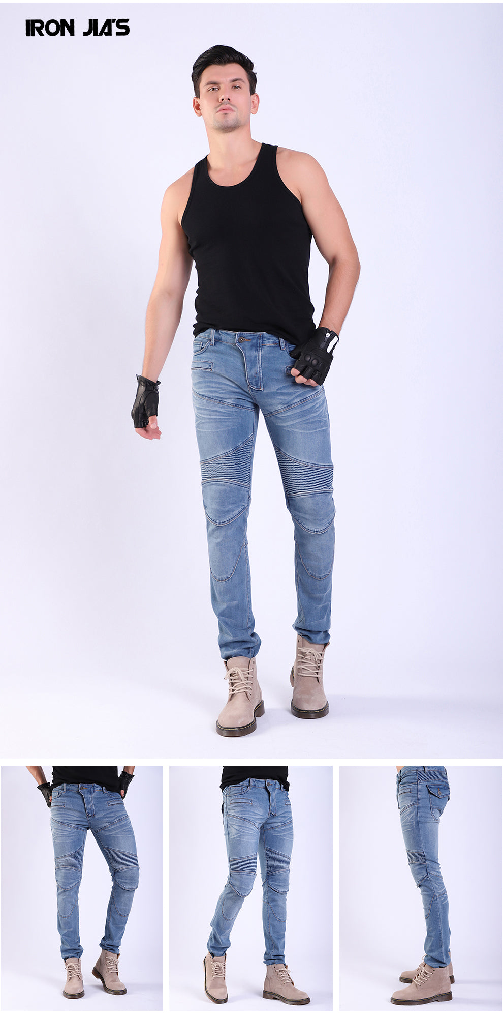 Pantaloni da moto da uomo Iron Jia Pantaloni moto Moto Motocross Gear Attrezzatura protettiva con span + Ginocchiere Protezione Moto Geaning Jeans Pantaloni