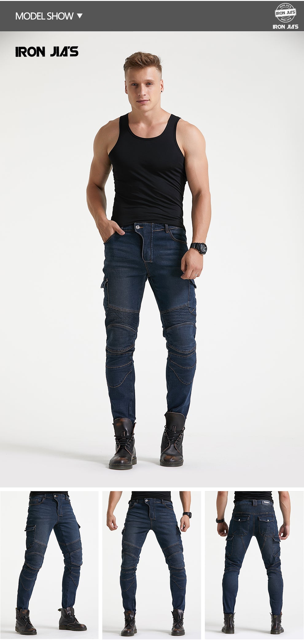 Iron Jia's Men Motorcycle Pantaloni Moto Motocross Moto Guida con span + Ginocchiere Geaming protettivo Gear Jeans Pantaloni