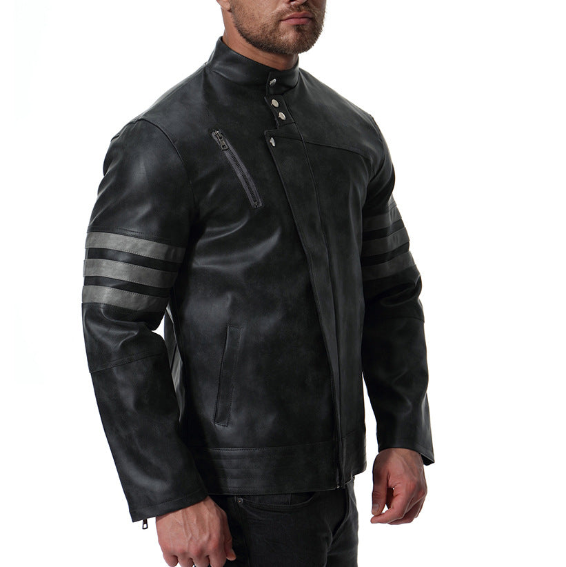 IRON JIA'S Motorcycle Leather Jacket Oversized Retro Windproof Urban Casual Men's PU Motorbike Jackets Moto Riding Clothes