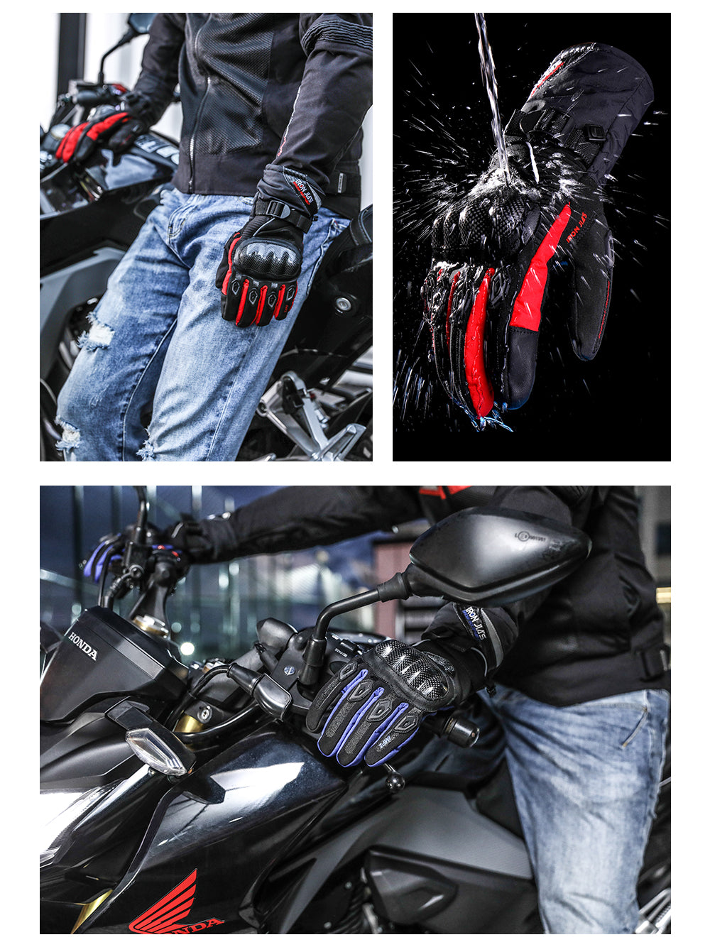 Gants de moto de fer JIA d'hiver Étanche imperméable à écran tactile Fibre de carbone moto moto motocross moto moto gants d'équitation