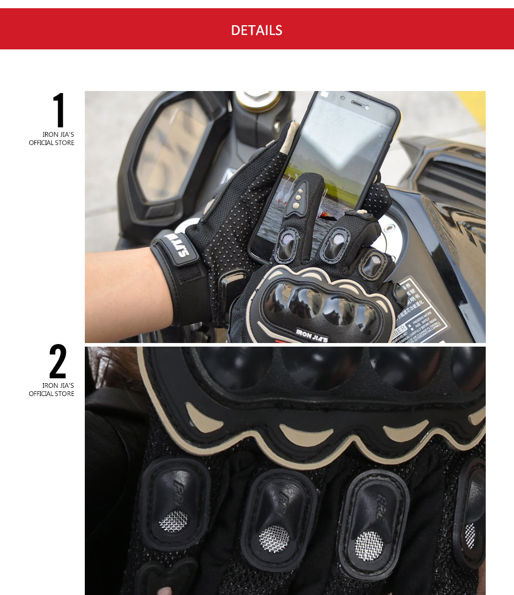 Iron Jia's Motorcycle Gloves Hombres Verano Transpirable Full Finger Motocross Guantes Protección Equipo Motorbike Moto Montando Guantes