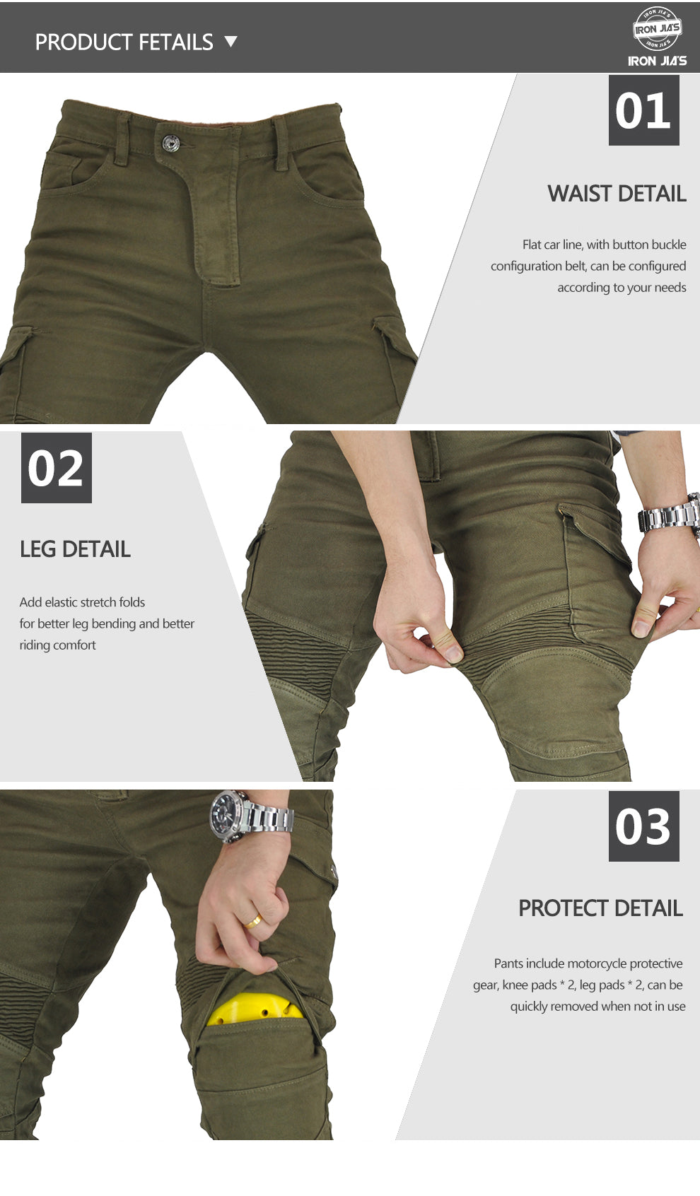 IRON JIA'S Men Motorcycle Pants Motocross Motorbike Riding With Span+Knee Pads Protective Gear Moto Jeans Trousers