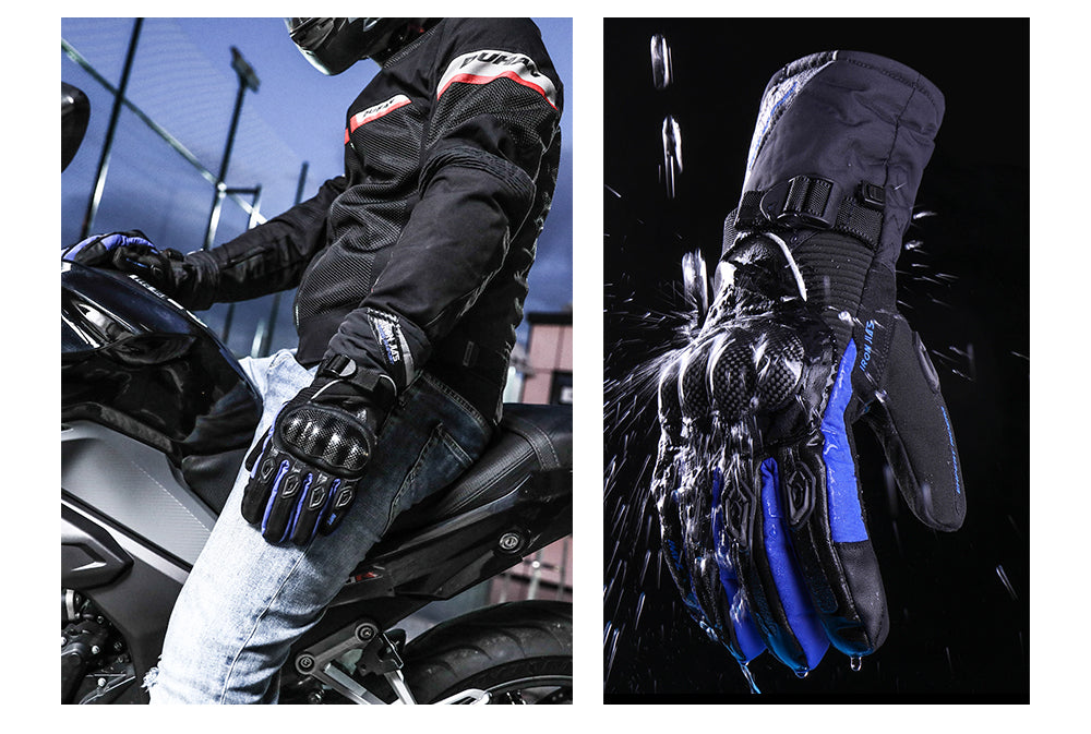 Gants de moto de fer JIA d'hiver Étanche imperméable à écran tactile Fibre de carbone moto moto motocross moto moto gants d'équitation