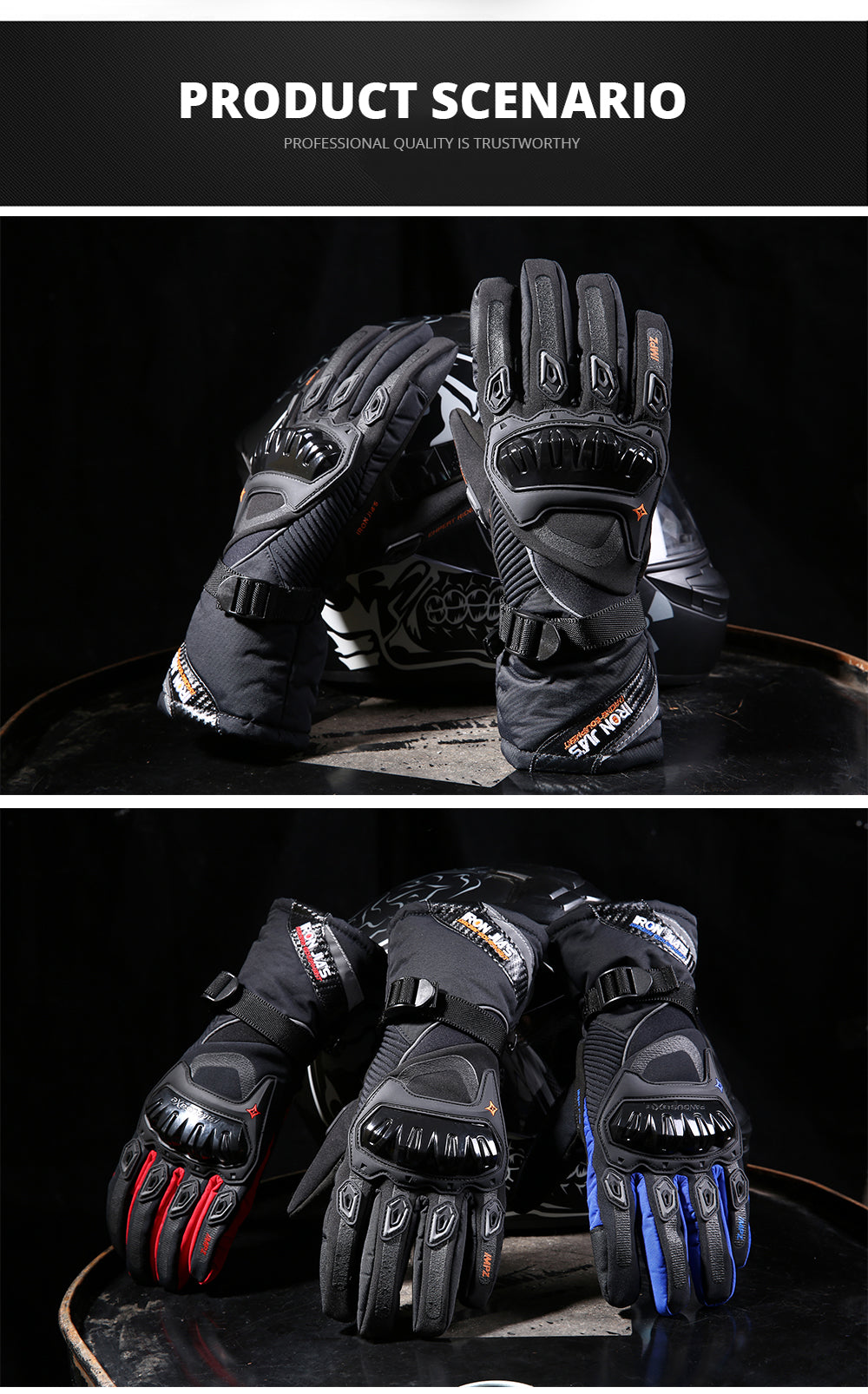 Iron Jia's Winter Motorcycle Gloves impermeable A prueba de viento Pantalla táctil Moto Protective Gear Motocross Motorbike Guantes