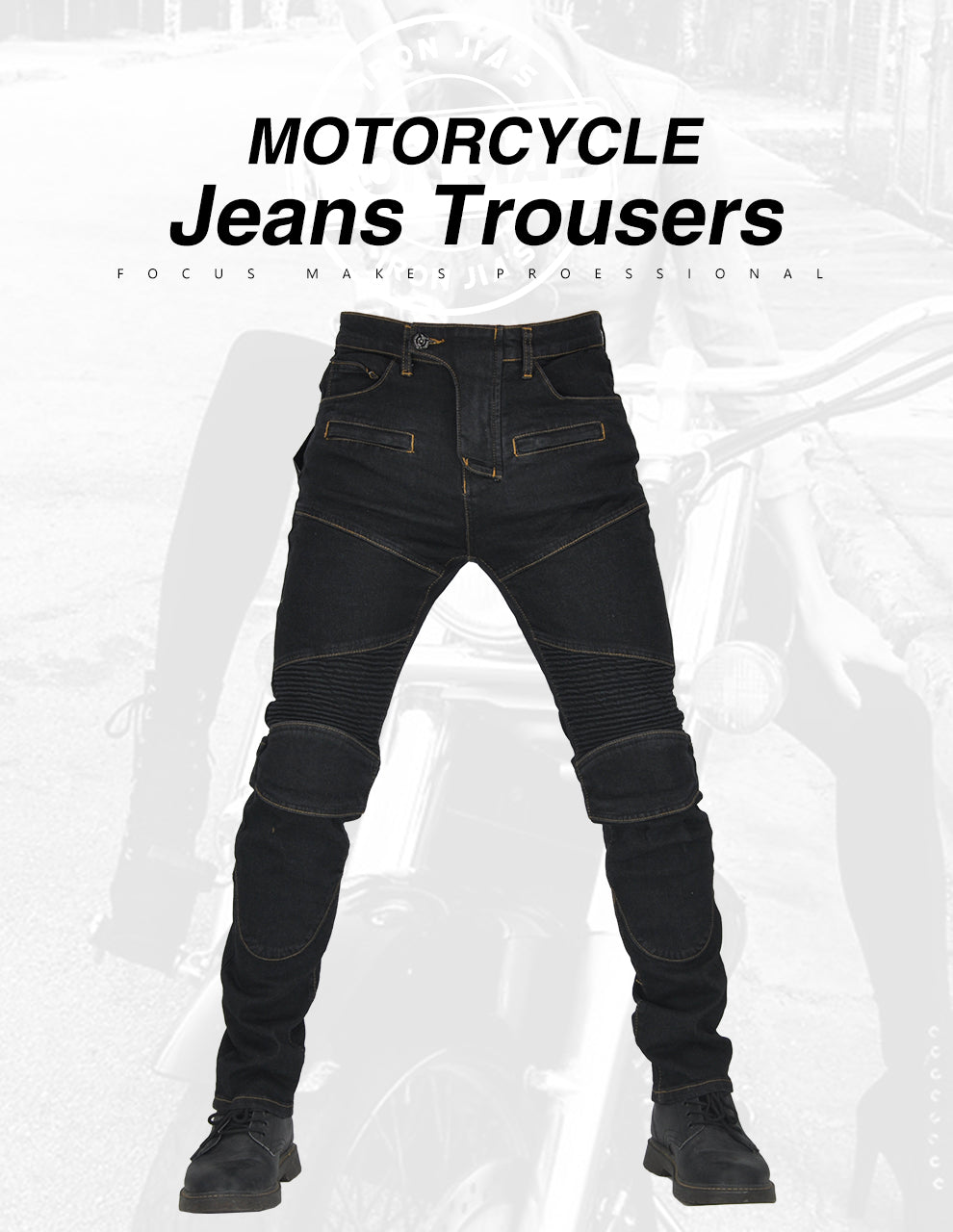 FER JIA'S Hommes Pantalon MotoCross MotoCrock Tapis de protection avec span + Tampons genoux Protection Moto Riding Jeans Pantalons