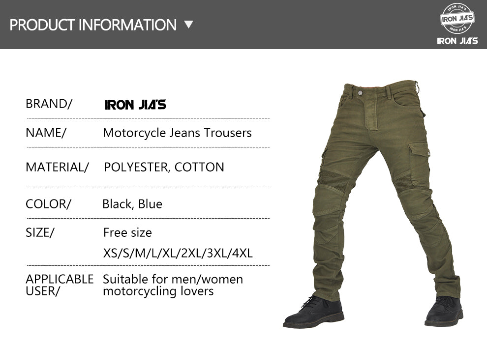 IRON JIA'S Men Motorcycle Pants Motocross Motorbike Riding With Span+Knee Pads Protective Gear Moto Jeans Trousers