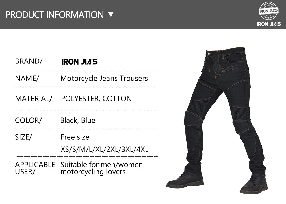 FER JIA'S Hommes Pantalon MotoCross MotoCrock Tapis de protection avec span + Tampons genoux Protection Moto Riding Jeans Pantalons