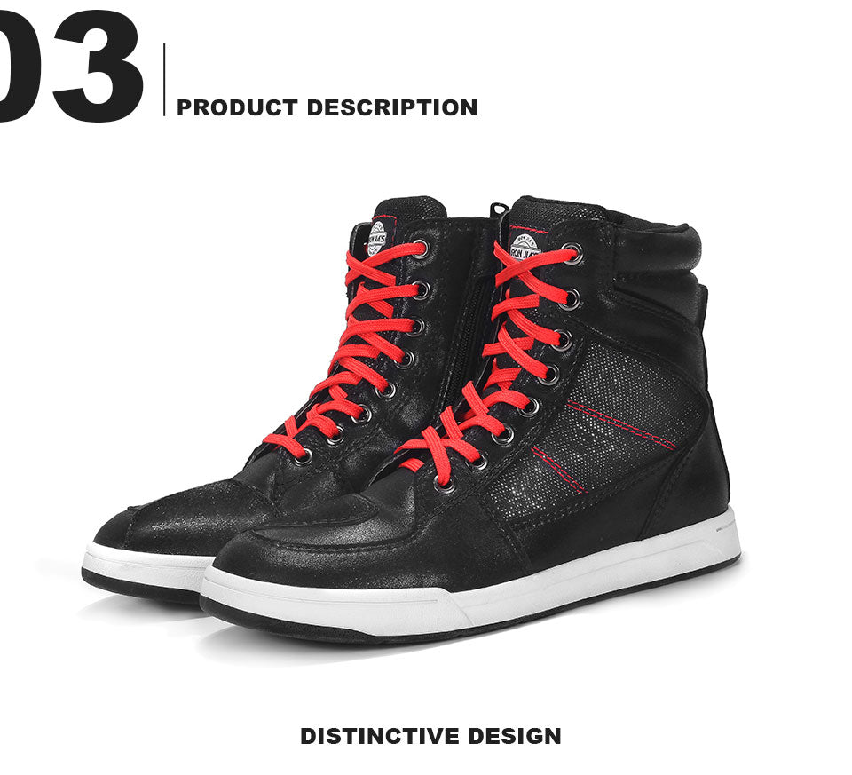 IRON JIA'S Motorcycle Boots Breathable Shockproof Protective Touring Urban Moto Casual Ankle PU Leather Motorcycle Riding Shoes