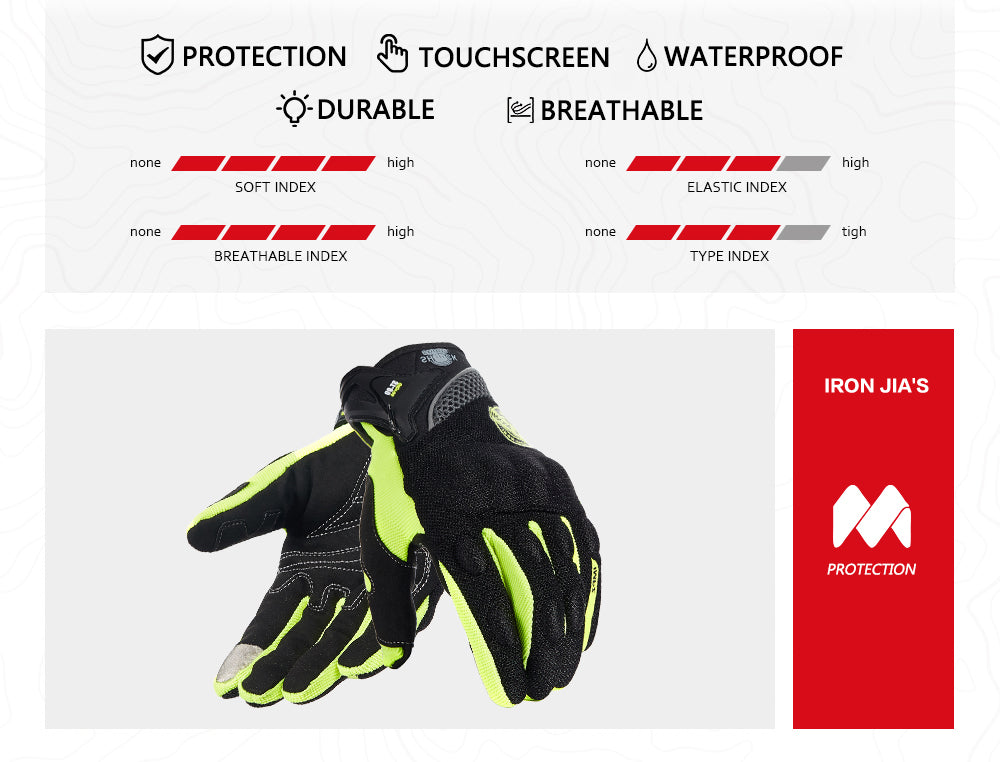 Iron Jia's Summer Motorcycle Gloves Hombres transpirable Full Finger Motocross Guantes Protección Equipo Motorbike Moto Montando Guantes