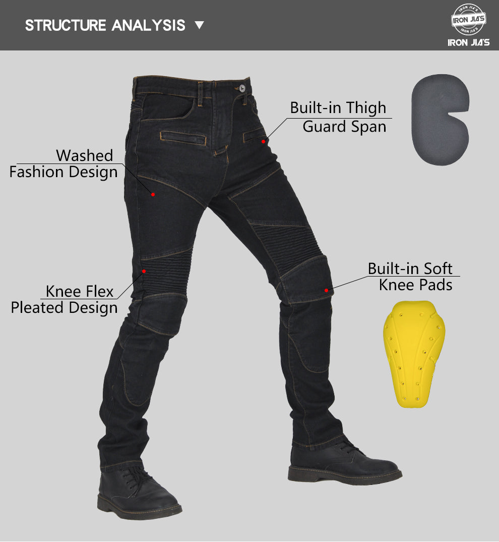 Pantalones de motocicleta de Hombres de Iron Jia Motocross Motocross Protective Gear con Span + Knee Pads Protection Moto Riding Jeans Pantalones Pantalones