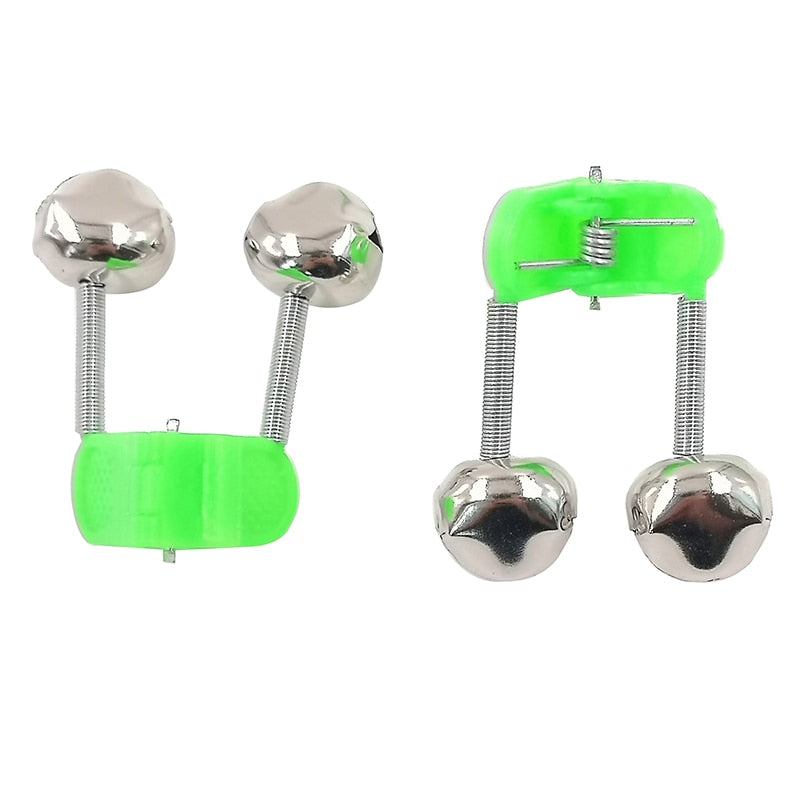 OUTKIT 5pcs/lot Fishing Bite Alarms Fishing Rod Bell Rod Clamp Tip Clip Bells Ring Green ABS Fishing Accessory Outdoor Metal