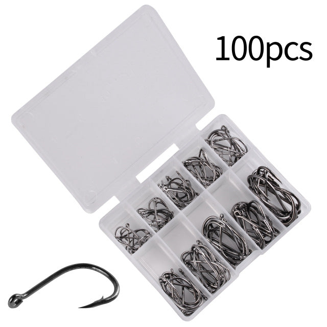 100Pcs Fishing Hooks Set Carbon Steel Single Circle Fishing Hook Fly Fishing Jip Barbed Carp Hooks Sea Tackle Accessories