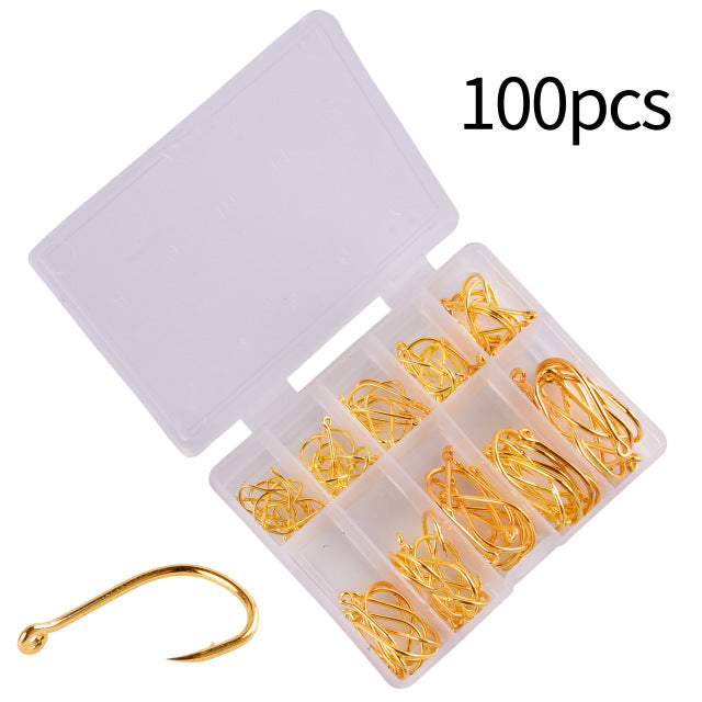 100Pcs Fishing Hooks Set Carbon Steel Single Circle Fishing Hook Fly Fishing Jip Barbed Carp Hooks Sea Tackle Accessories