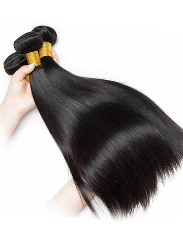 Straight black human hair weave bundles
