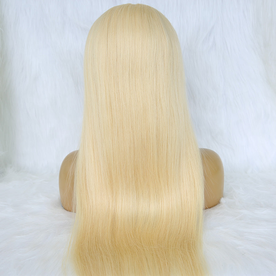 black look of a blonde full lace wig on mannequin