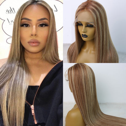 Dark blonde highlight wig