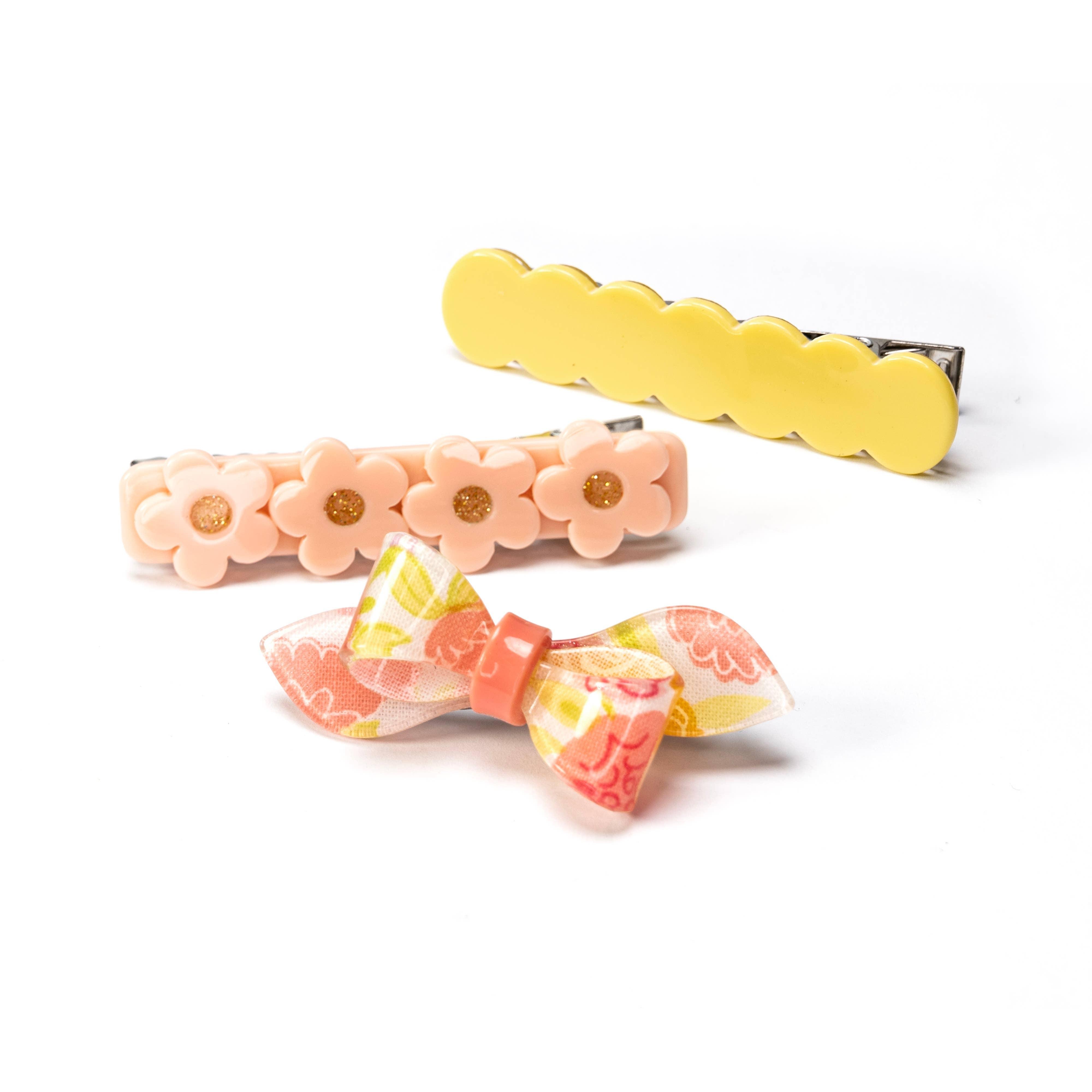 Bows Yellow Coral Rosane Alligator Clips (Set of 3)