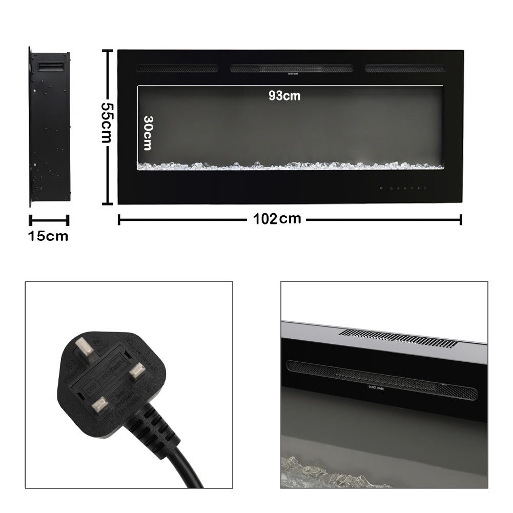 40 Inch Wall Mounted Electric Fireplace Log/Crystal Flame Warm Heater with Remote Control