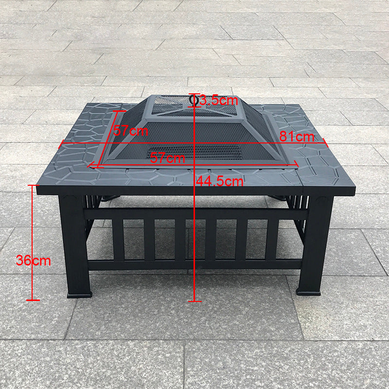 Square Steel Charcoal/Wood Burning Fire Pit BBQ Grill