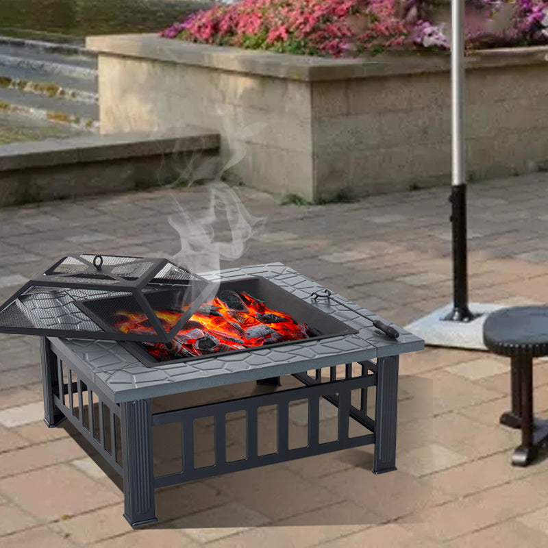 Square Steel Charcoal/Wood Burning Fire Pit BBQ Grill
