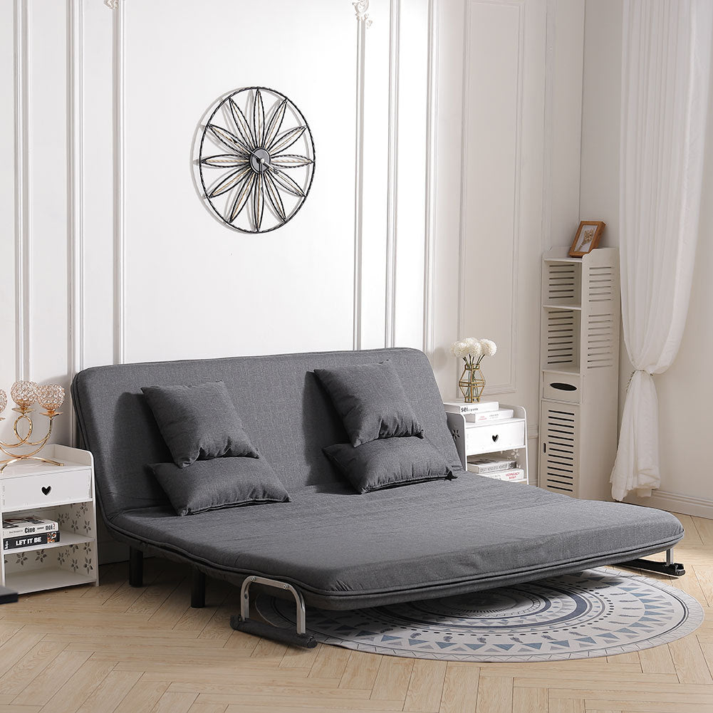 Upholstered 2-Seater Linen Sofa Bed Sleeper Recliner Cushioned Couch Bed