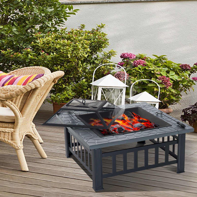 Square Steel Charcoal/Wood Burning Fire Pit BBQ Grill