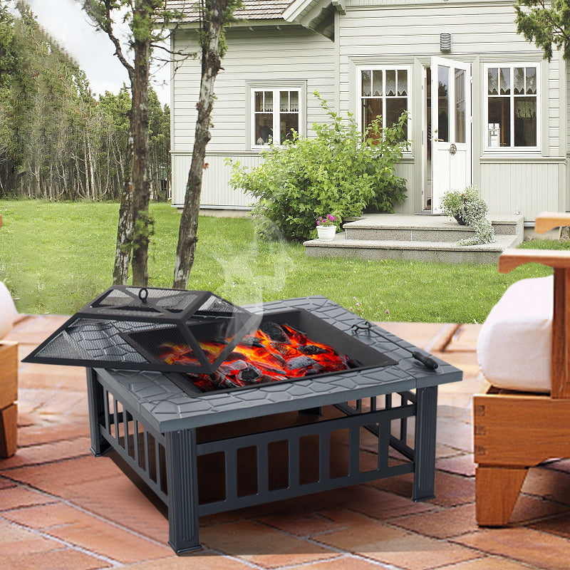Square Steel Charcoal/Wood Burning Fire Pit BBQ Grill
