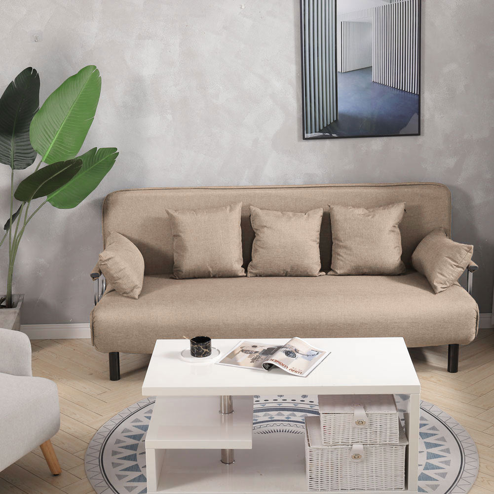 Upholstered 2-Seater Linen Sofa Bed Sleeper Recliner Cushioned Couch Bed