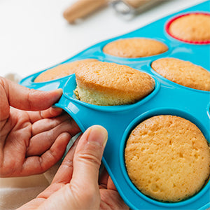 KPKitchen 24 Cup Silicone Muffin & Cupcake Baking Pan - Non Stick, BPA Free, 100% Silicone & Dishwasher Safe Mini Silicon Bakeware Tin - Blue